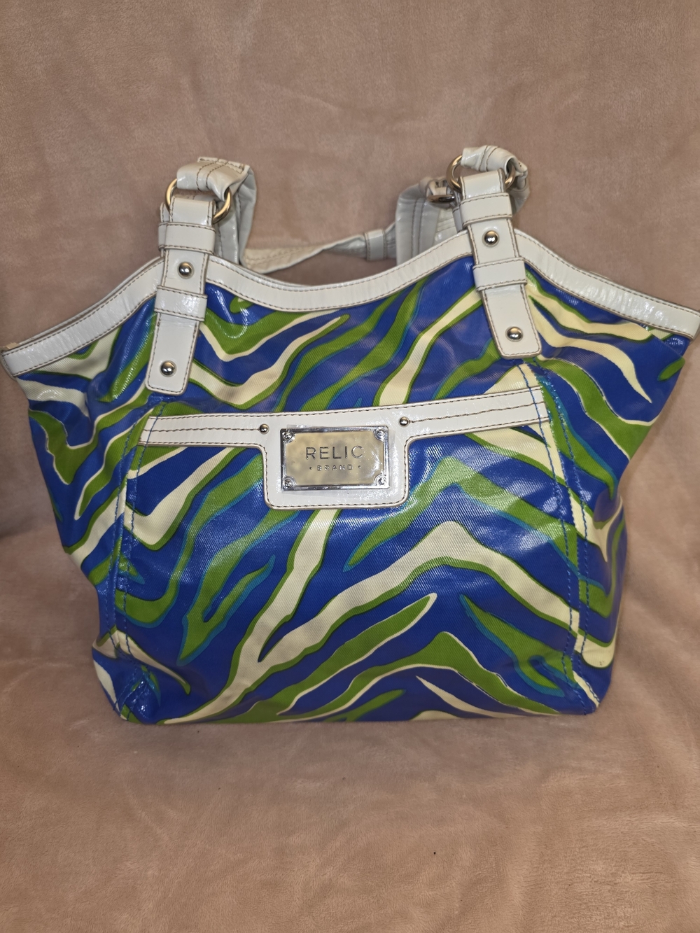 Relic Blue & Green Zebra-Print Tote Bag
